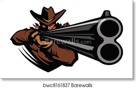 Cowboy Mascot Aiming Shotgun Vector Art Print Fine Art Photo Prints