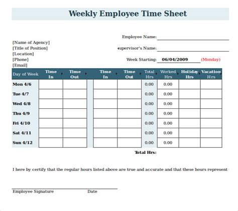 Construction Weekly Timesheet Templates