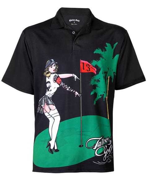 Pin High Performance Mens Golf Shirt Black Print Design