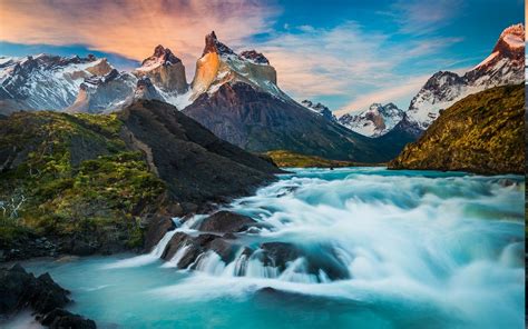 Nature Landscape Torres Del Paine Horns Fall Chile