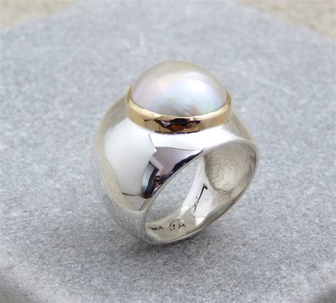 Mabe Pearl Silver Ring Pearl Rings Women Silver Ring Pearl Etsy