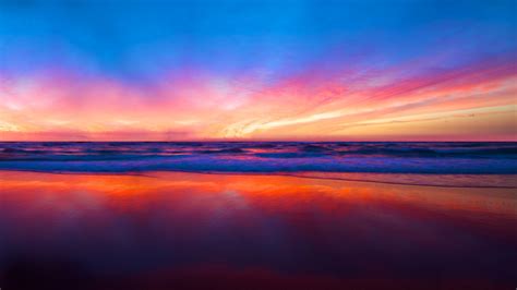 Wallpaper Sunlight Sunset Sea Reflection Clouds