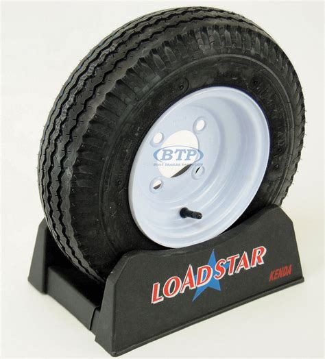Trailer Tire 480 X 8 On White Painted Wheel 590lb 4 Lug Rim By Loadstar