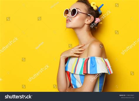 Fashion Cool Girl Posing Sunglasses On Stock Photo 1198523821
