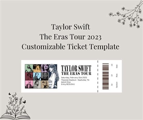 Taylor Swift The Eras Tour 2023 Customizable Ticket Template Etsy