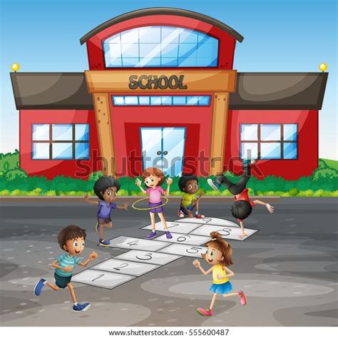 Students Playing Hopscotch School Illustration Stock Vector Royalty