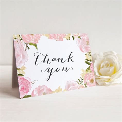 Printable Pdf File Instant Download Floral Watercolor Thank You Card