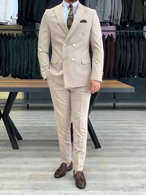 buy cream slim fit double breasted suit by bespokedailyshop cream suit slim fit suits