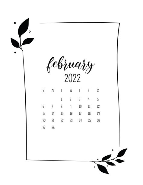 Free Printable February 2022 Calendars World Of Printables Framed
