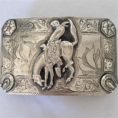 Vintage Mid Century Western Cowboy Belt Buckle Sterling Silver Mexico