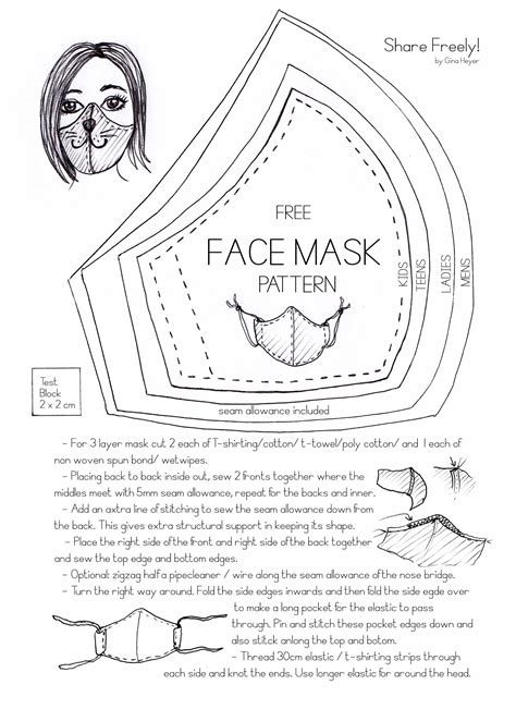 Printable Template Free Face Mask Pattern Actual Size