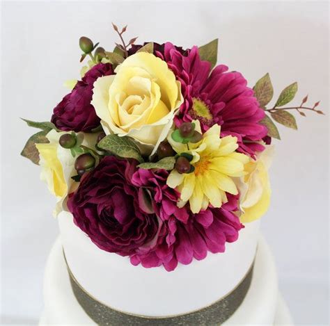 Wedding Cake Topper Sangria Yellow Rose Gerbera Daisy Silk Etsy