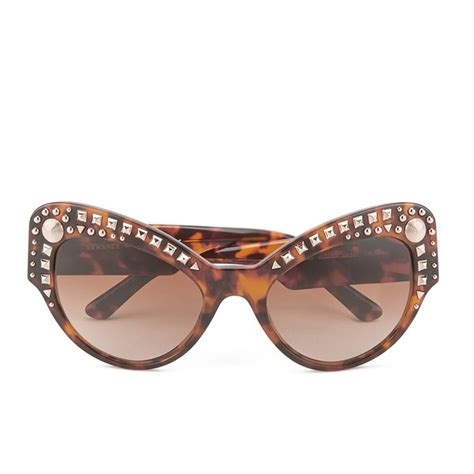 Versace Embellished Cat Eye Womens Sunglasses Havana