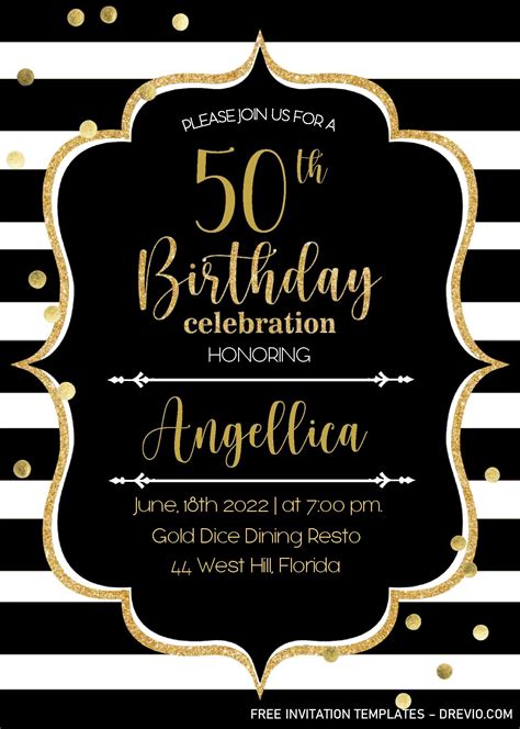 Black And Gold 50th Birthday Invitation Templates Editable With
