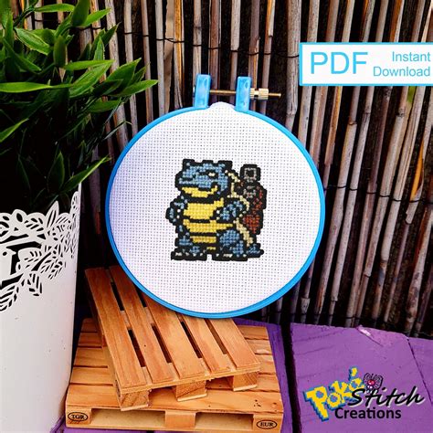 Pokémon 009 Blastoise 8 Bit Pixel Cross Stitch Pattern Pdf Etsy