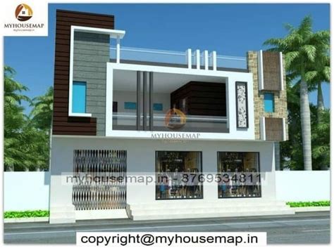 Double Story House Front Elevation Design With Shop On Ground Floor
