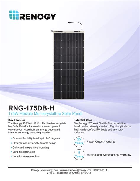 Renogy RNG 175DB H 175 Watt 12 Volt Extremely Flexible Ultra Thin And