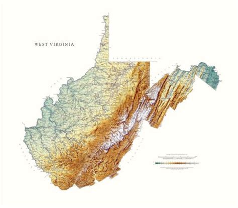 West Virginia Physical Laminated Wall Map By Raven Maps