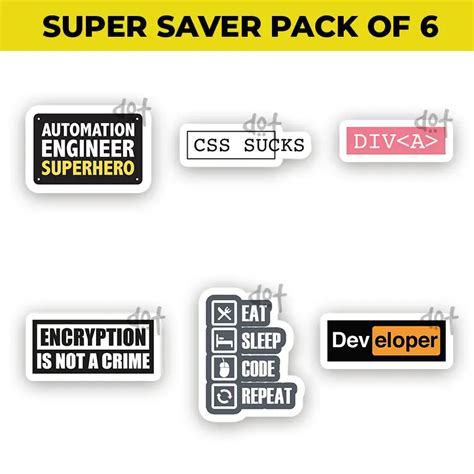 Coder Combo 5 Pack Of 6 Stickers Dot Badges