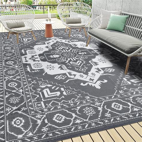 9'x12' Outdoor Rugs, Yamaziot Patio Rug Reversible RV Mats Outdoor Rug