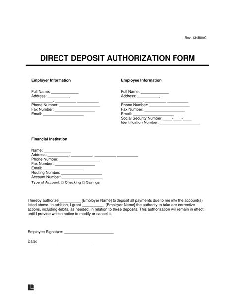 Free Direct Deposit Authorization Form Pdf And Word