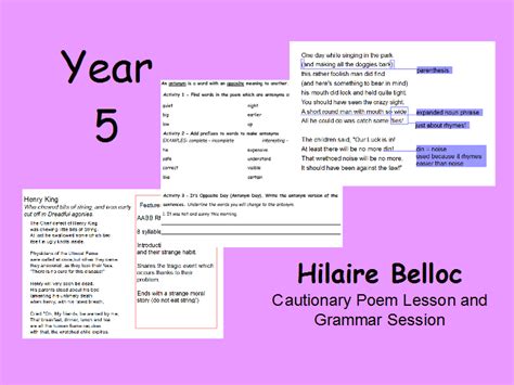 Year 5 Hilaire Belloc Poetry Lesson And Grammar Activities Teaching