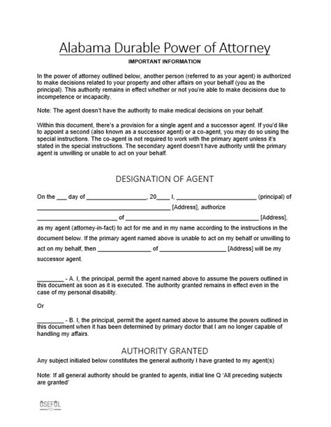 Free Alabama Power Of Attorney Forms Template 8 Types