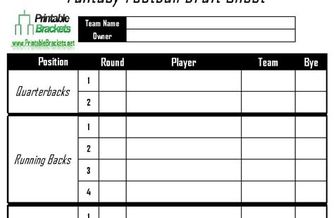 Blank Fantasy Football Draft Sheet White Gold