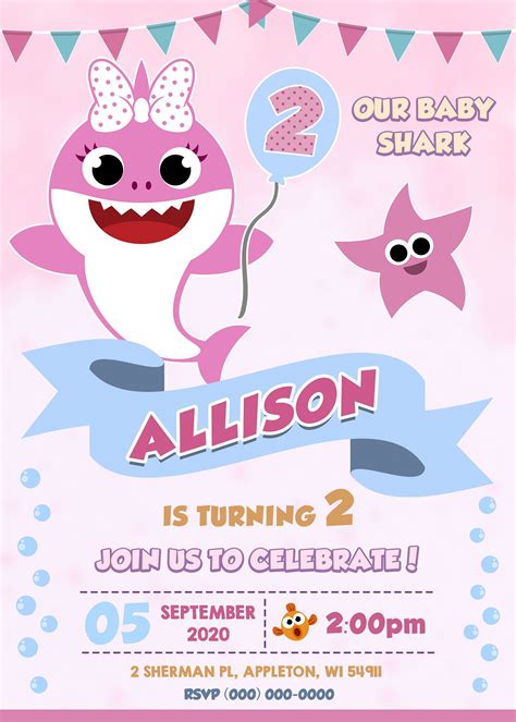 How can i make my own baby shower invitations for free. Baby Shark Digital Birthday Invitation printable Invitation | Etsy in 2020 | Shark birthday ...