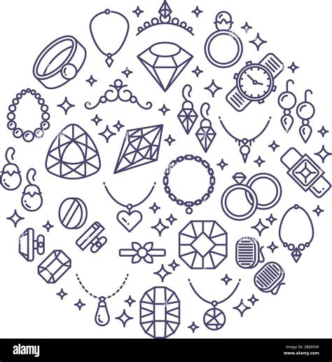 Jewelry And Gemstones Line Vector Icons Luxury Concept For Jewelry