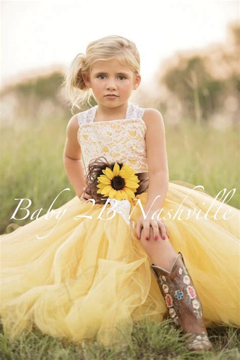 Sunflower Dress Yellow Dress Flower Girl Dress Shabby Chic Lace Dress