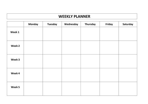 Calendar Template 5 Day Week Weekly Planner Template Excel Calendar