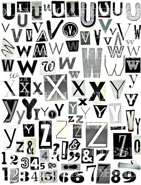 Printable Digital Alphabet Black White Grey Series A To Z 1 10