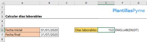 Cómo calcular los días laborables en Excel PlantillasPyme