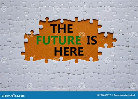 The Future Is Here Symbol Concept Words The Future Is Here On White