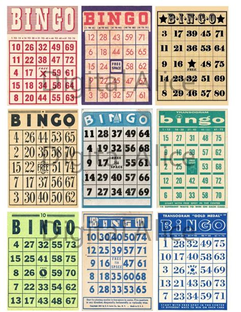 Vintage Bingo Cards Instant Download Printable 9 Mini Game Etsy
