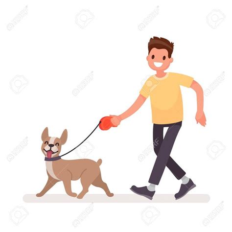 Man Is Walking With A Dog Vector Illustration In A Flat Style Ad