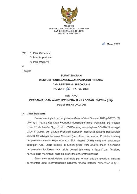 Kementerian Pendayagunaan Aparatur Negara Dan Reformasi Birokrasi Surat Edaran Menteri PANRB