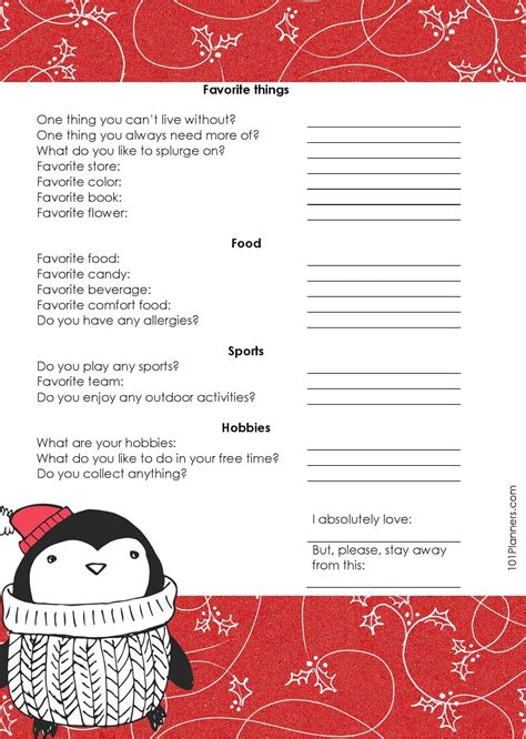 Printable Secret Santa Questionnaire Printable Templates