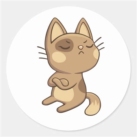 Cartoon Kitten Brown Sassy Kitty Cute Cat Classic Round Sticker Uk