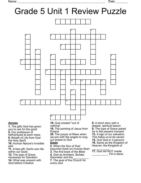 Grade 5 Unit 1 Review Puzzle Crossword Wordmint
