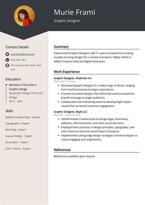 Experienced Graphic Designer Resume Example Free Guide