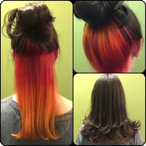 fire inspired hair peek a boo red to orange to yellow color melt bright pravana vivids ombre