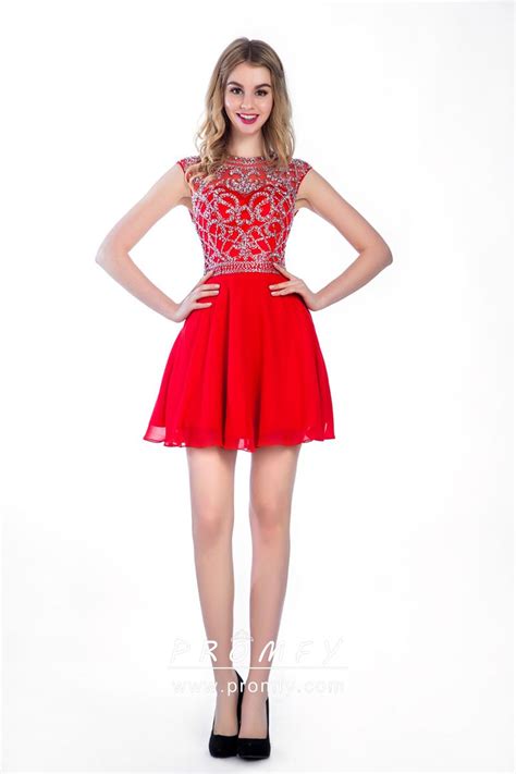 Sparkly And Sassy Beaded Red Chiffon Short Cocktail Prom Dress