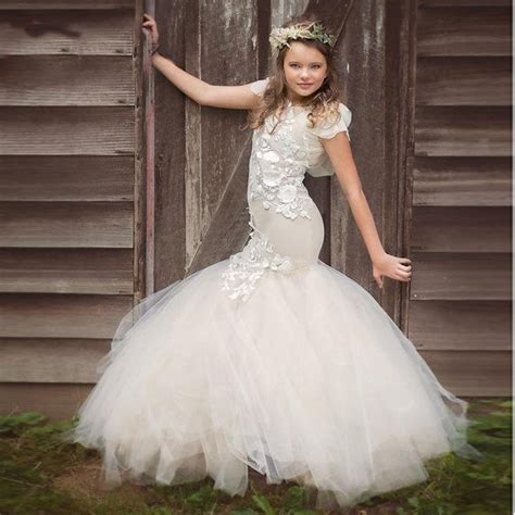 Cheap Mermaid Flower Girls Dress For Lace Appliques Tulle