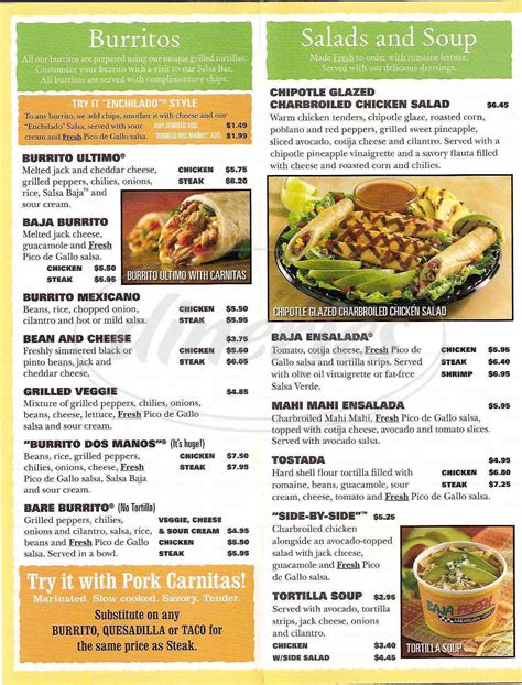 Baja Fresh Mexican Grill Menu Woodland Hills Dineries