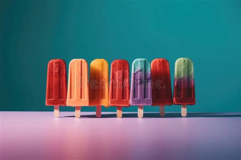 Colourful Summer Popsicles On A Pink Table With Blue Background