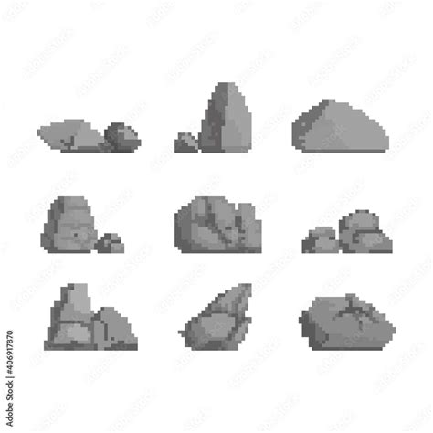 Pixel Art Set Of Stones Illustration Stock Vector Adobe Stock