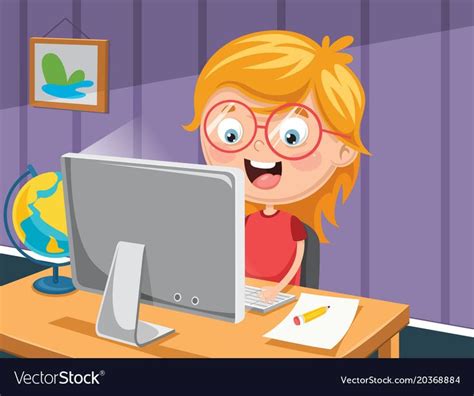Kid With Computer Vector Image On Vectorstock Kids Technology