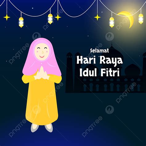 Kartun Gadis Perayaan Islamic Selamat Hari Raya Idul Fitri Idul Fitri